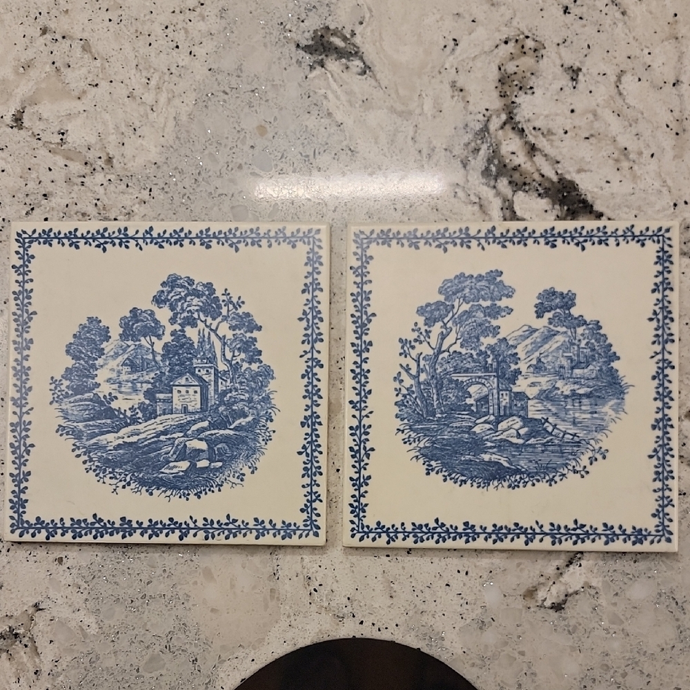 Set of 2 💗  RICHARD GINORI Decorative Tiles MADE IN ITALY 6”x6” Blue & White